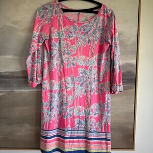 Lilly Pulitzer Knit Three Quarter Sleeve Linden Dress Nice Stems Pima Cotton - S